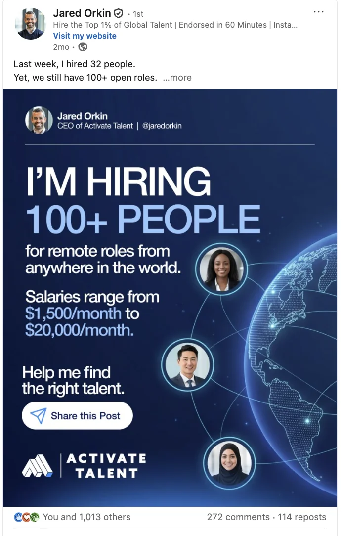 The June 2026 viral LinkedIn post: 1,000+ reactions, 272 comments, 114 reposts